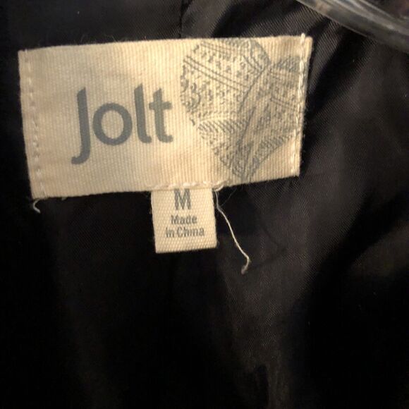 JOLT MEDIUM BLACK GREY PLAID WOOL FLANNEL ZIP FRONT JACKET PEPLUM CHEST POCKET - Picture 8 of 9